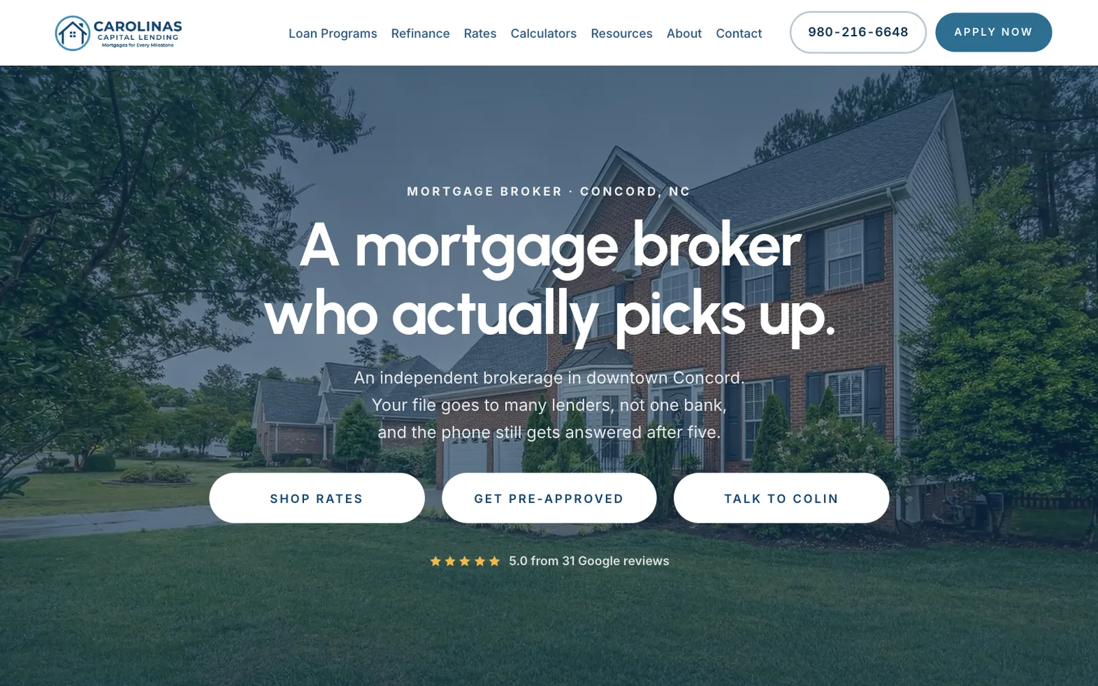 The Carolinas Capital Lending website on a laptop