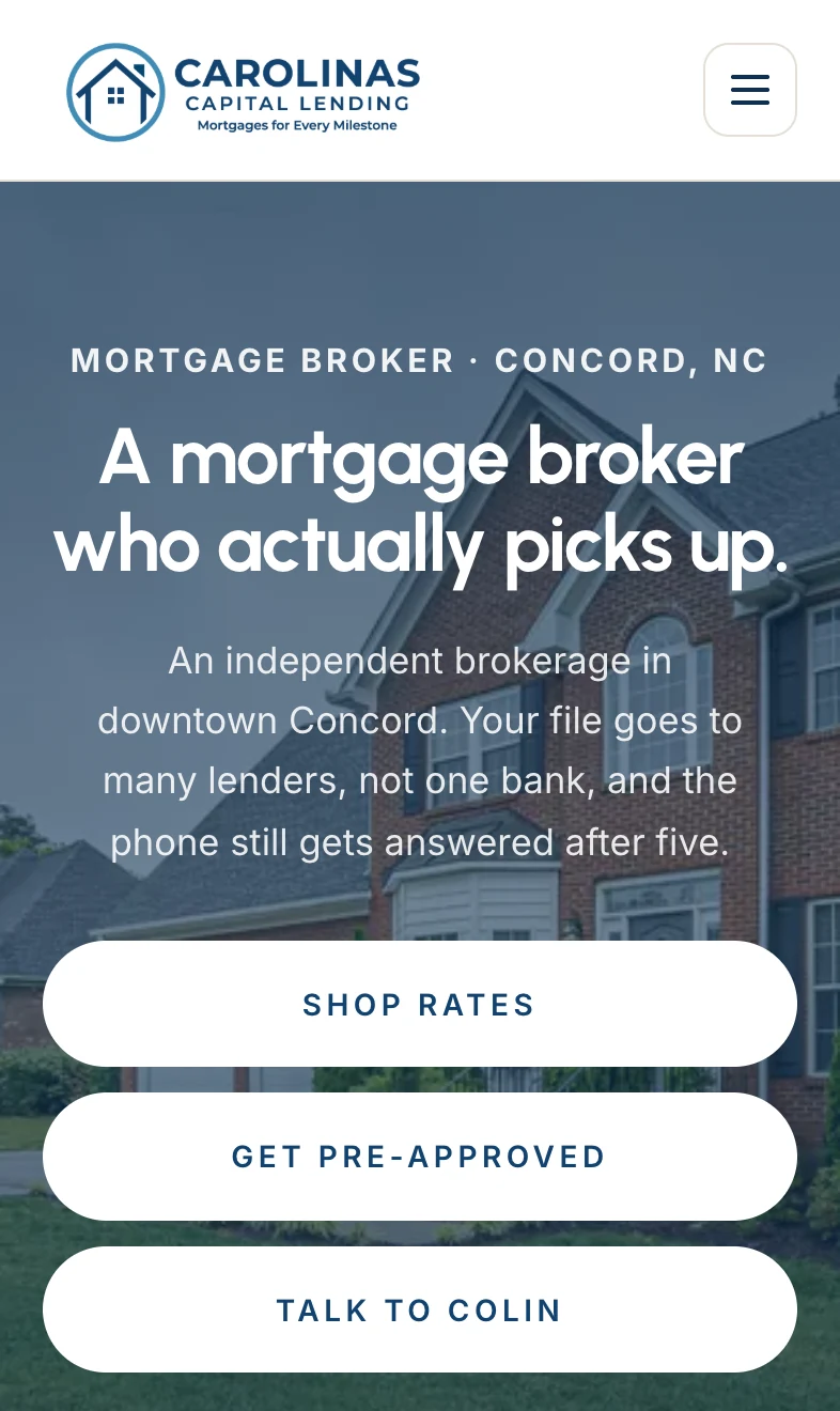 The Carolinas Capital Lending website on a phone