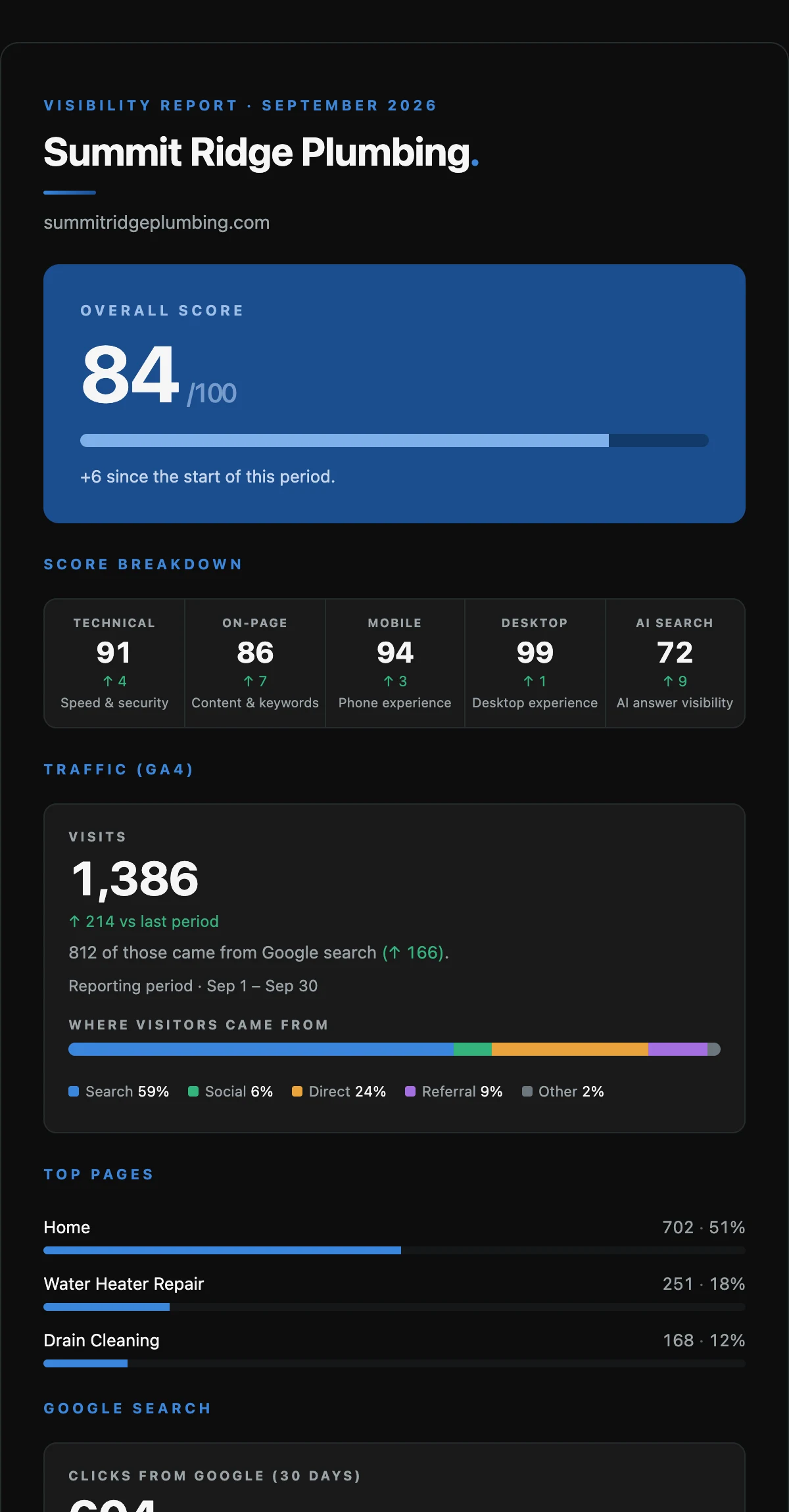 A monthly SEO report on a phone
