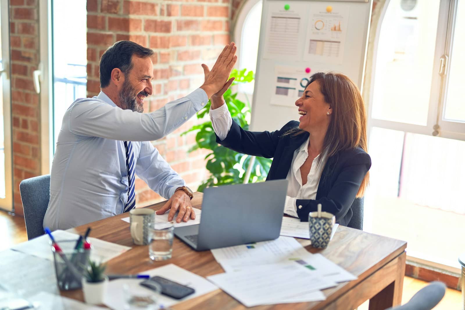 A small business team working together at a table
