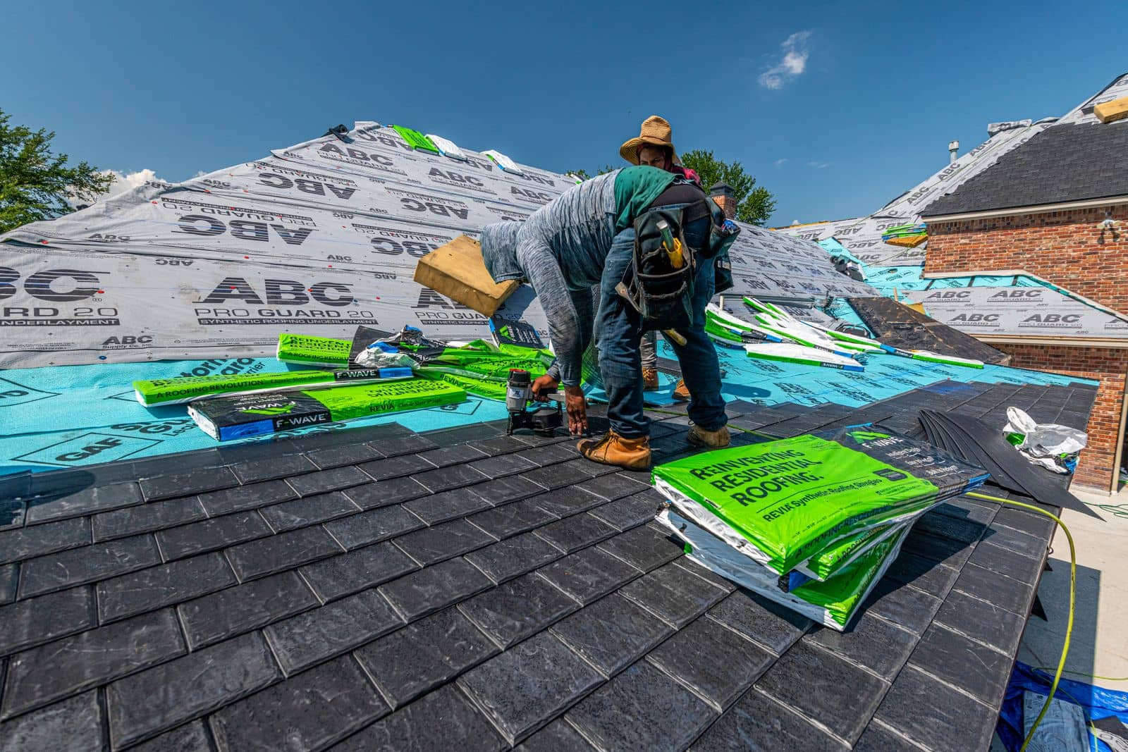 Close up of roofing shingles on a residential roof